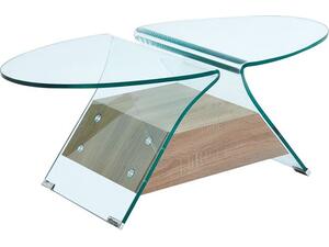 GLASSER Wood Τραπεζάκι Σαλονιού Oval, Διάφανο Γυαλί 12mm, Ράφι Απόχρωση Δρυς (ΕΜ721,1)