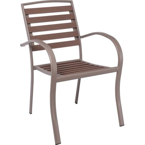 SERRANO Set Κήπου: Τραπέζι + 4 Πολυθρόνες, Μέταλλο Βαφή Sand Beige, Polywood Καρυδί (Ε6890,S)