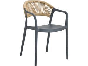 DONNA Πολυθρόνα Στοιβαζόμενη, PP-UV Ανθρακί, Rope Wicker Φυσικό (Ε3150,4)