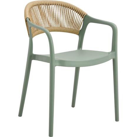 DONNA Πολυθρόνα Στοιβαζόμενη, PP-UV Πράσινο, Rope Wicker Φυσικό (Ε3150,2)