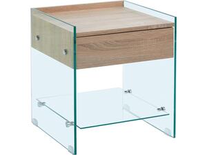 GLASSER Wood Κομοδίνο Διάφανο Γυαλί 10mm - με Συρτάρι Απόχρωση Δρυς (ΕΜ840,1)