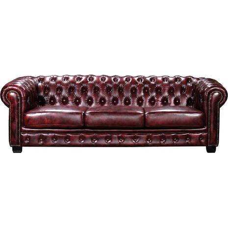 CHESTERFIELD Birmingham Καναπές 4Θέσιος Σαλονιού Καθιστικού, Δέρμα Antique Red (Ε9574,44)