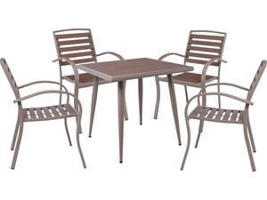 SERRANO Set Κήπου: Τραπέζι + 4 Πολυθρόνες, Μέταλλο Βαφή Sand Beige, Polywood Καρυδί (Ε6890,S)