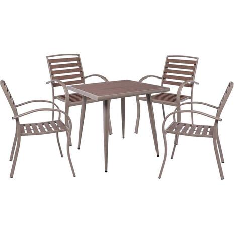 SERRANO Set Κήπου: Τραπέζι + 4 Πολυθρόνες, Μέταλλο Βαφή Sand Beige, Polywood Καρυδί (Ε6890,S)