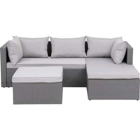 CORNER Set Wicker, Γωνία με Σκαμπό, Απόχρωση Ανοιχτό Γκρι Αναστρέψιμη Γωνία (Ε6628,1)