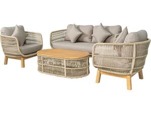 MARK Set Σαλόνι Κήπου 4τεμ, Acacia Φυσικό, Μαξιλάρια Μπεζ Rope Wicker Μπεζ (Ε2360,2)