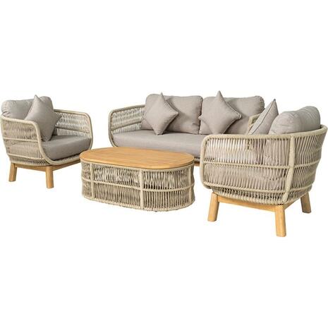 MARK Set Σαλόνι Κήπου 4τεμ, Acacia Φυσικό, Μαξιλάρια Μπεζ Rope Wicker Μπεζ (Ε2360,2)