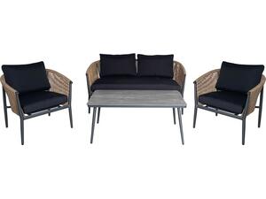 GASBA Set Σαλόνι Κήπου 4τεμ, Alu Ανθρακί, Rope Wicker Φυσικό, Μαξιλάρια Σκούρο Γκρι (Ε6874,1)