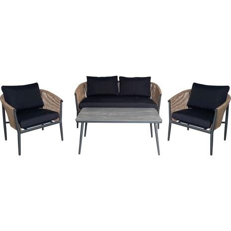 GASBA Set Σαλόνι Κήπου 4τεμ, Alu Ανθρακί, Rope Wicker Φυσικό, Μαξιλάρια Σκούρο Γκρι (Ε6874,1)