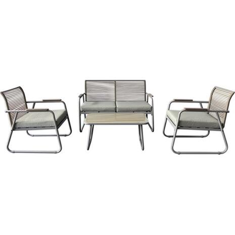 ROCCO Set Σαλόνι Κήπου 4τεμ, Μέταλλο Μπεζ, Rope Wicker Μπεζ, Μαξιλ.Μπεζ, Γυαλί Μπεζ (Ε6873,2)