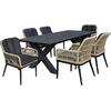 ALLEY Set Τραπεζαρία ALU Ανθρακί-Rope Φυσικό: Τραπέζι 180x94 + 6 Πολυθρόνες με Μαξιλ (Ε68421,S)