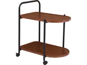 TROLLEY - Βοηθητικό Τραπεζάκι Μέταλλο Βαφή Μαύρο, MDF with PVC Απόχρωση Καρυδί (ΕΜ461)