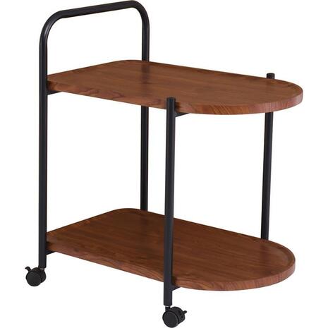 TROLLEY - Βοηθητικό Τραπεζάκι Μέταλλο Βαφή Μαύρο, MDF with PVC Απόχρωση Καρυδί (ΕΜ461)