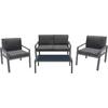 RIVIAN Set Σαλόνι Κήπου 4τεμ, Μέταλλο Βαφή Ανθρακί, Μαξιλάρια Γκρι (Ε6846)