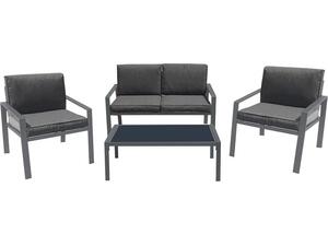 RIVIAN Set Σαλόνι Κήπου 4τεμ, Μέταλλο Βαφή Ανθρακί, Μαξιλάρια Γκρι (Ε6846)