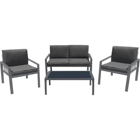 RIVIAN Set Σαλόνι Κήπου 4τεμ, Μέταλλο Βαφή Ανθρακί, Μαξιλάρια Γκρι (Ε6846)