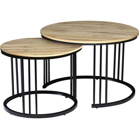 BOZZO Set-2 Τραπεζάκια Σαλονιού-Καθιστικού, Μέταλλο Μαύρο, Απόχρωση Sonoma (ΕΜ9601,S1)