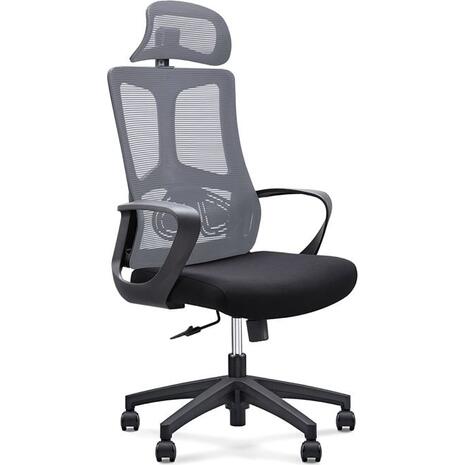 BF8600 Πολυθρόνα Γραφείου Διευθυντή, Mesh Γκρι, Ύφασμα Μαύρο (ΕΟ619,2)