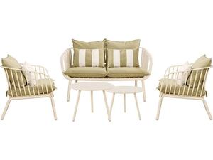 ASTRID Set Σαλόνι Κήπου 5τεμ, PP & Μέταλλο Cream, Μαξιλάρια Sandy Green (Ε322,S)