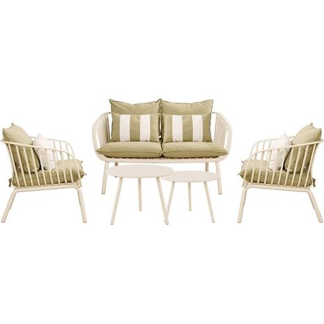 ASTRID Set Σαλόνι Κήπου 5τεμ, PP & Μέταλλο Cream, Μαξιλάρια Sandy Green (Ε322,S)
