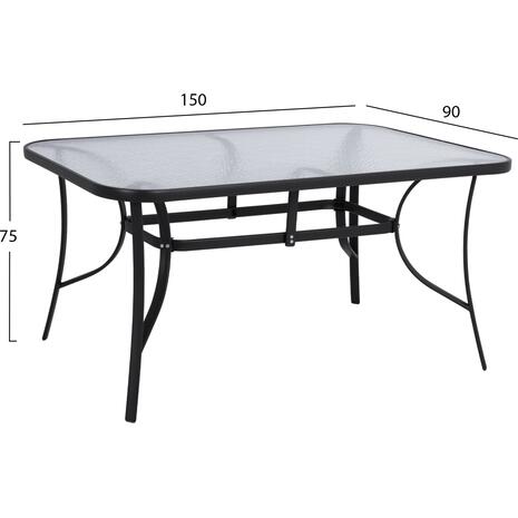 ΤΡΑΠΕΖΙ BRUNO 150X90Χ72Υεκ. ΜΕΤΑΛΛΙΚΟ ΜΑΥΡΟ ΜΕ ΓΥΑΛΙΝΗ ΕΠΙΦΑΝΕΙΑ HM5145.03
