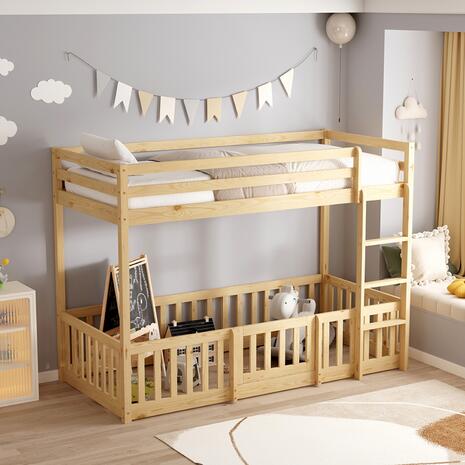 ΠΑΙΔΙΚΗ ΚΟΥΚΕΤΑ τ.MONTESSORI ΜΕ ΠΑΡΚΑΚΙ PLAYKID HM703.01 ΞΥΛΟ ΠΕΥΚΟΥ ΦΥΣΙΚΟ ΓΙΑ 190x90εκ