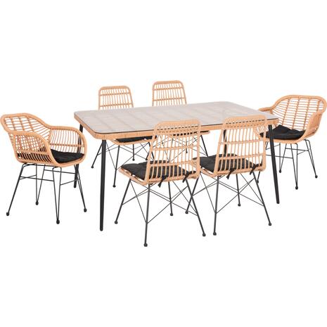 ΣΕΤ ΤΡΑΠΕΖΑΡΙΑΣ 7ΤΜΧ ALLEGRA HM10495 WICKER ΜΠΕΖ-ΜΕΤΑΛΛΟ ΜΑΥΡΟ