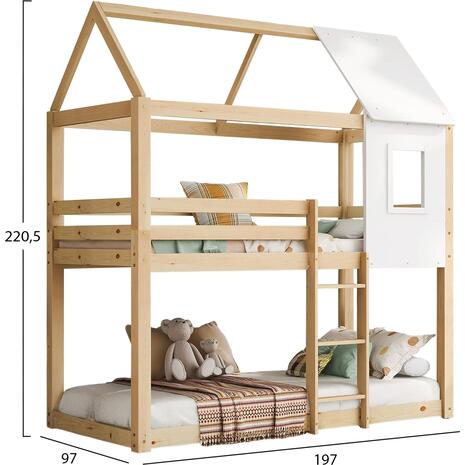 ΠΑΙΔΙΚΗ ΚΟΥΚΕΤΑ ΣΠΙΤΑΚΙ τ.MONTESSORI HOOD HM705.01 ΞΥΛΟ ΠΕΥΚΟΥ ΣΕ ΦΥΣΙΚΟ-ΣΤΡΩΜΑΤΑ 190x90εκ
