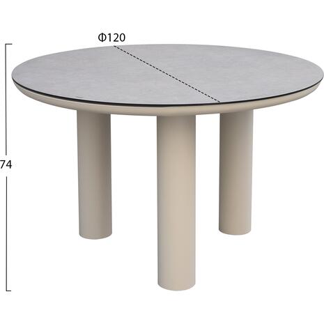 ΤΡΑΠΕΖΙ ΑΛΟΥΜΙΝΙΟΥ DOSUN HM6201.02 ΚΡΕΜ ΣΚΕΛΕΤΟΣ-3D PRINT ΓΥΑΛΙ-ΚΕΡΑΜΙΚΟ LOOK Φ120εκ