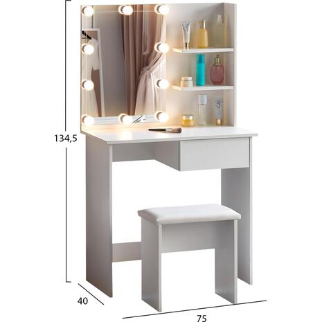 ΤΟΥΑΛΕΤΑ ΜΕ ΦΩΤΙΣΜΟ LED & ΡΑΦΙΑ LAURYN HM2501.03 ΜΕΛΑΜΙΝΗ ΣΕ ΛΕΥΚΟ 75x40x134.5Υεκ