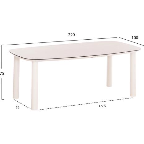 ΤΡΑΠΕΖΙ DOSUN HM6202.02 ΚΡΕΜ ΑΛΟΥΜΙΝΙΟ-3D PRINT ΓΥΑΛΙ ΚΕΡΑΜΙΚΟ LOOK 220x100x75Υεκ