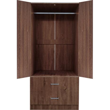 CLOSET Ντουλάπα Δίφυλλη, Ράφι, Θέσεις για Κρεμάστρες, 2 Συρτάρια, Απόχρωση Καρυδί (Ε8384,3)