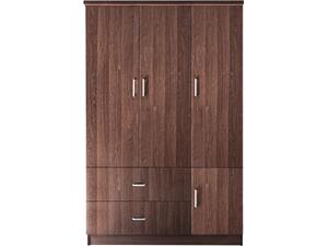 CLOSET Ντουλάπα Τετράφυλλη, 5 Ράφια, 2 Συρτάρια, Θέσεις για Κρεμάστρες, Απόχρωση Καρυδί (Ε8385,3)