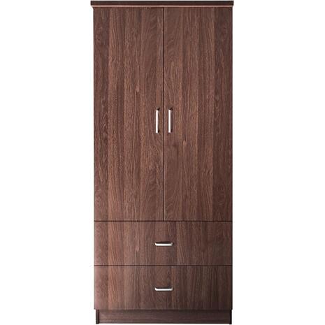 CLOSET Ντουλάπα Δίφυλλη, Ράφι, Θέσεις για Κρεμάστρες, 2 Συρτάρια, Απόχρωση Καρυδί (Ε8384,3)