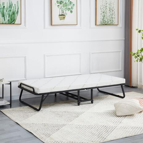 ΚΡΕΒΑΤΙ-ΡΑΝΤΖΟ ΜΕ ΣΤΡΩΜΑ NETTI HM691.01 ΜΕΤΑΛΛΙΚΟ ΜΑΥΡΟ ΜΑΤ 190x76x30Υεκ.