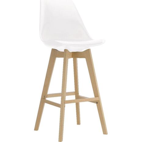 MARTIN Σκαμπό BAR Οξιά Φυσικό, Κάθισμα Η.67cm, PP-Pu Άσπρο, Μονταρισμένη Ταπετσαρία (σετ 4 τεμαχίων) (ΕΜ147,11)