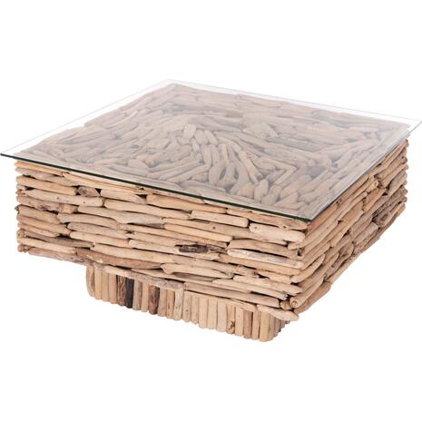 ΤΡΑΠΕΖΙ ΣΑΛΟΝΙΟΥ ΤΕΤΡΑΓΩΝΟ SPARROW HM9960 DRIFTWOOD--ΓΥΑΛΙ 95x95x51,5Υεκ.