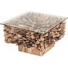 ΤΡΑΠΕΖΙ ΣΑΛΟΝΙΟΥ ΤΕΤΡΑΓΩΝΟ SPARROW HM9961 DRIFTWOOD--ΓΥΑΛΙ 75x75x51Υεκ.