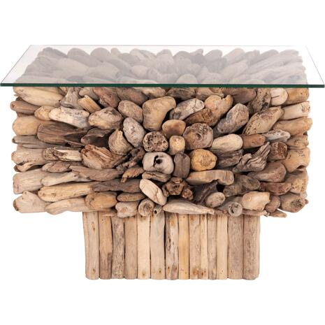 ΤΡΑΠΕΖΙ ΣΑΛΟΝΙΟΥ ΤΕΤΡΑΓΩΝΟ SPARROW HM9961 DRIFTWOOD--ΓΥΑΛΙ 75x75x51Υεκ.