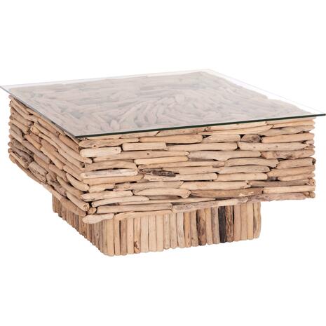ΤΡΑΠΕΖΙ ΣΑΛΟΝΙΟΥ ΤΕΤΡΑΓΩΝΟ SPARROW HM9960 DRIFTWOOD--ΓΥΑΛΙ 95x95x51,5Υεκ.