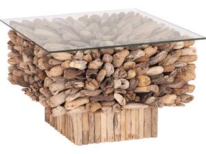 ΤΡΑΠΕΖΙ ΣΑΛΟΝΙΟΥ ΤΕΤΡΑΓΩΝΟ SPARROW HM9961 DRIFTWOOD--ΓΥΑΛΙ 75x75x51Υεκ.