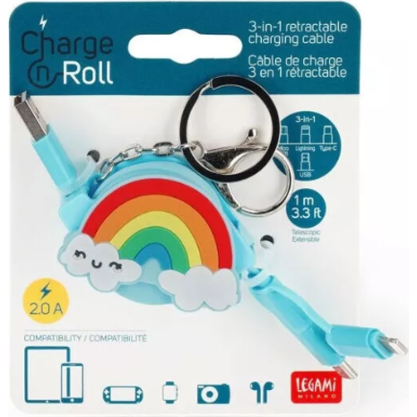 Καλώδιο φόρτισης Legami Charge N'Roll 3 σε1 Rainbow