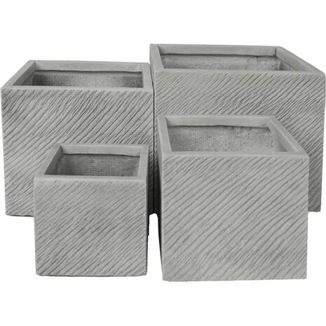 ΣΕΤ 4ΤΜΧ ΓΛΑΣΤΡΕΣ ΤΕΤΡΑΓΩΝΕΣ GARDENER HM4730 FIBERCLAY ΓΚΡΙ CEMENT 37x37x32Υεκ.