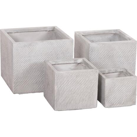 ΣΕΤ 4ΤΜΧ ΓΛΑΣΤΡΕΣ ΤΕΤΡΑΓΩΝΕΣ GARDENER HM4730 FIBERCLAY ΓΚΡΙ CEMENT 37x37x32Υεκ.