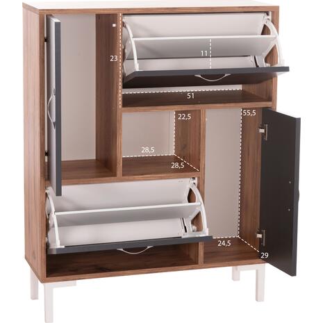 ΠΑΠΟΥΤΣΟΘΗΚΗ MEDY HM18187.02 ΜΕΛΑΜΙΝΗ ΣΕ ΦΥΣΙΚΟ & ΑΝΘΡΑΚΙ-ΜΑΥΡΑ ΠΟΔΙΑ 85x30x108.5Υεκ