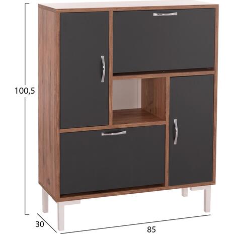 ΠΑΠΟΥΤΣΟΘΗΚΗ MEDY HM18187.02 ΜΕΛΑΜΙΝΗ ΣΕ ΦΥΣΙΚΟ & ΑΝΘΡΑΚΙ-ΜΑΥΡΑ ΠΟΔΙΑ 85x30x108.5Υεκ