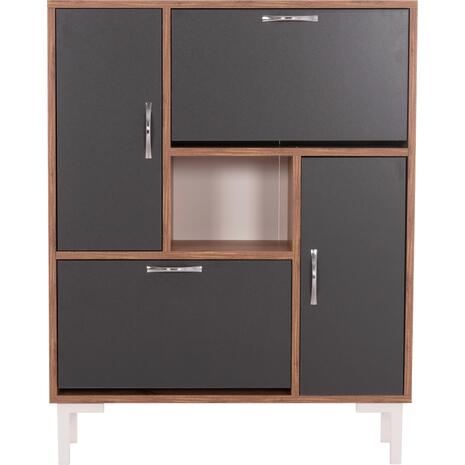 ΠΑΠΟΥΤΣΟΘΗΚΗ MEDY HM18187.02 ΜΕΛΑΜΙΝΗ ΣΕ ΦΥΣΙΚΟ & ΑΝΘΡΑΚΙ-ΜΑΥΡΑ ΠΟΔΙΑ 85x30x108.5Υεκ