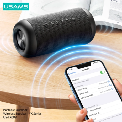 Ασύρματο φορητό ηχείο Usams YX008, 10W, Bluetooth/3.5mm, 1800mAh, IPX6, μαύρο
