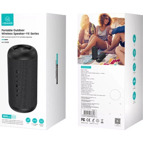 Ασύρματο φορητό ηχείο Usams YX008, 10W, Bluetooth/3.5mm, 1800mAh, IPX6, μαύρο
