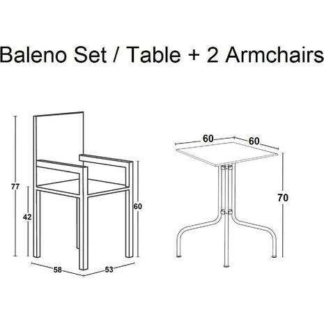 BALENO Set Κήπου - Βεράντας: Τραπέζι + 2 Πολυθρόνες Μέταλλο Ανθρακί, Wicker Mixed Grey (Ε240,10)